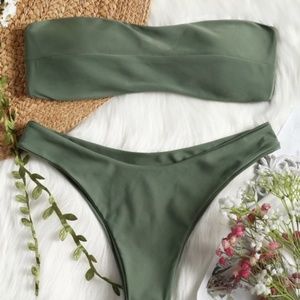 Padded Bandeau Bathing Suit - Green M